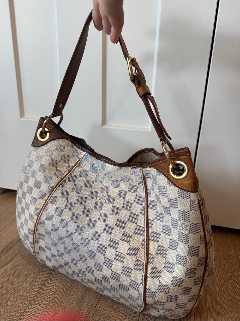 Louis Vuitton Checker Galleria pm Hobo Bag with Leather lv Brown/White azur - Picture 14 of 14